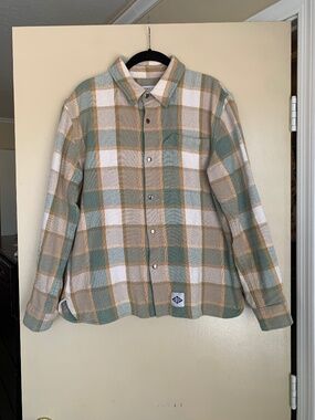 Signature Innovation Group Plaid Baja Shirt Jacket Sage Made USA Sz. M
